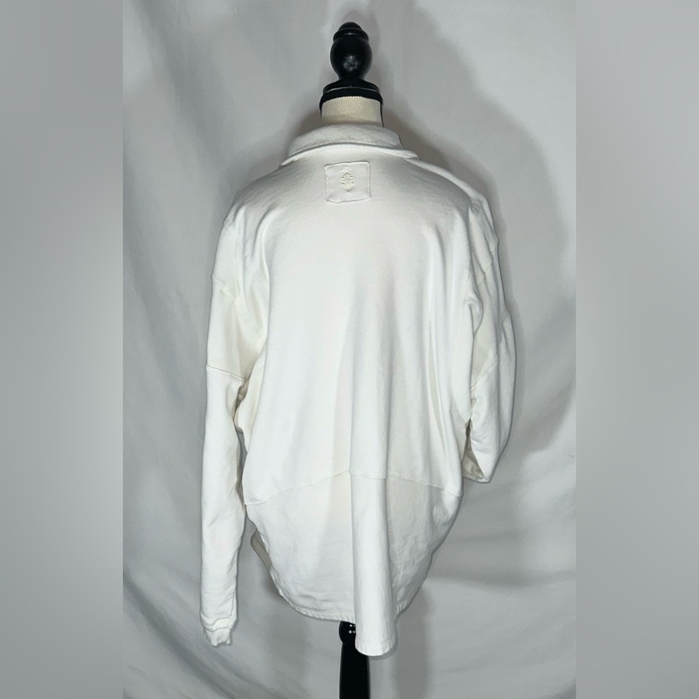 FP Movement Free People White French Terry V-Neck Oversized Polo Sweatshirt Lg - Picture 9 of 15